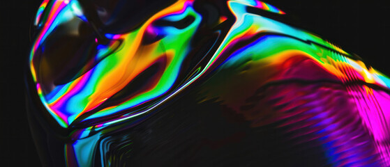 Poster - Dark black curve wave minimal holographic movement curve wave on black background.
