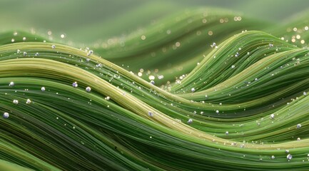 Poster - abstract wavy grass field with water droplets