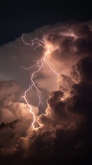Wall Mural - Dramatic Lightning Strikes Through Ominous Clouds at Night Vertical Composition Atmospheric Weather Event