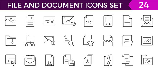 Set of file and document Icons. Simple line art style icons pack. Vector illustration, such as files, checkmark, find, search,