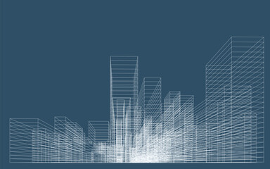 Poster - 3d wireframe perspective of building. abstract wireframe city background for template design. vector