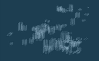 Poster - abstract 3d dynamic wireframe. geometric perspective background. abstract matrix wireframe backgroun