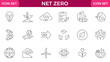 © Iconicly - Net Zero line icons set. Net Zero outline icons with editable stroke collection. Includes Carbon footprint, CO2 neutral, net zero, Solar Energy, Wind Power, Renewable Energy and More.