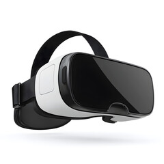 Poster - Futuristic black and white virtual reality headset isolated on white background, perfect for technology, gaming, or immersive virtual experience visuals and content