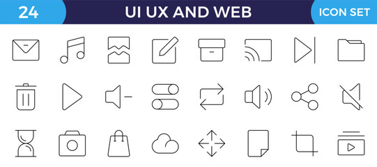 ui ux web icon set, user interface iconset collection. Basic User Interface Essential Set. For App, Web, Print.Outline icon collection.