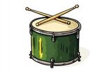 Green drum with drumsticks (1)