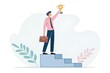 © Henryk Guziak - Biznesmen z pucharem stojący na podium – ilustracja symbolizująca sukces zawodowy, motywację i osiągnięcie celu