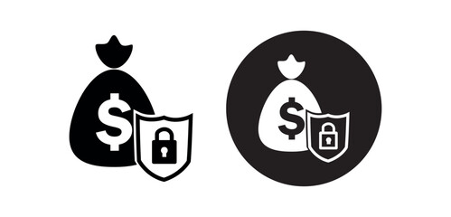 Poster - Money secure icon. finance safety icon. money safety with shield sign. money bag secure png and vector illustration on transparent background