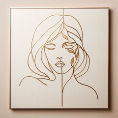 Poster - Elegant line art of a woman with golden accents showcased in a minimalist setting
