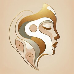Poster - Elegant abstract face design with soft curves and golden tones on a neutral background