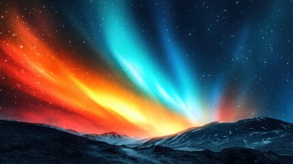 Wall Mural - aurora borealis over snowy mountain landscape night sky view of northern lights with stars and color