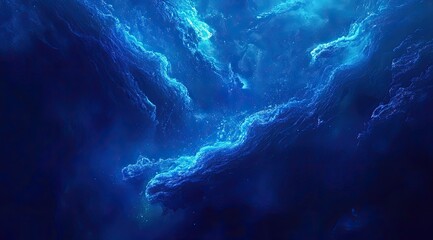 Deep space nebula swirls in vibrant blue hues.  Cosmic clouds
