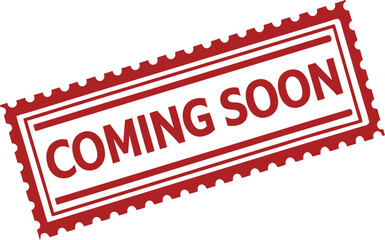 Fototapete - Red rubber stamp texture, bold white text, coming soon in capital letters, rectangular border.