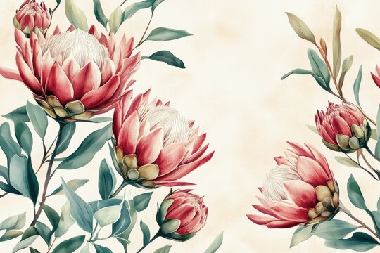Celebrate in style with a card banner featuring exotic protea flowers, perfect for unique invitations