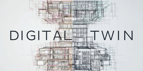 Poster - Abstract architectural wireframe with the words 