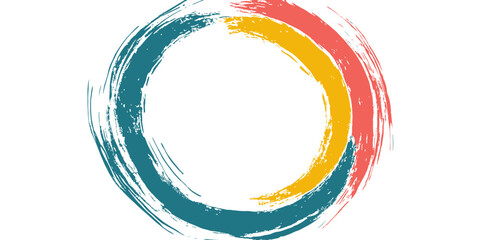 Poster - Colorful hand drawn rough scribble circle frame with uneven brush strokes in red yellow blue turquoise grunge style round vector border design for creative backgrounds