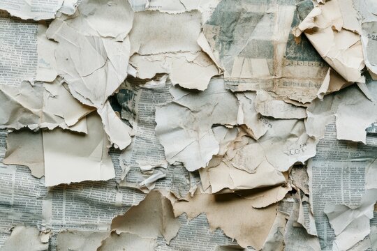A high-resolution image of torn newspaper piece reflects chaos, history, and the fragility of information
