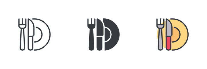 Poster - Fork, knife, and plate different style icon set