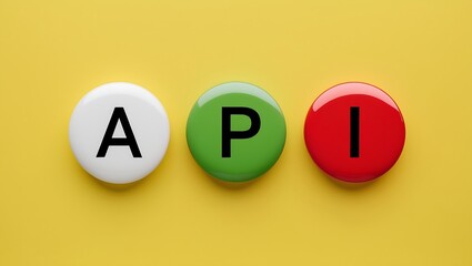 Api concept represented by colorful buttons on yellow background for programming and development