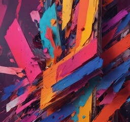 Fototapete - Vibrant abstract collage, layered textures & bold colors , brushstrokes, geometric