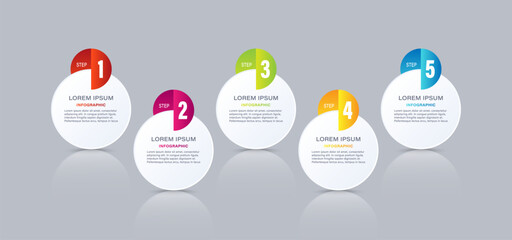 Poster - Circular infographic elements. Five steps or options with space for text