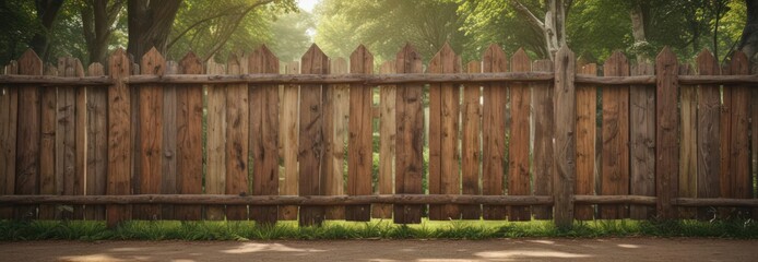 Fototapete - Rustic wooden fence poster mockup, park setting,  marketing,  outdoor advertising,  image
