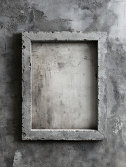 Poster - frame on the wall: a weathered and textured concrete frame, mounted on a rough gray wall, embodies t
