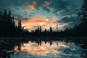 Wall Mural - a lake reflects a different sky, showing another world entirely