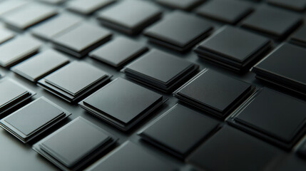 Poster - Tech Grids: A macro view of a series of precision-crafted black squares forming a textured grid, showcasing the technological advancement and complex design.