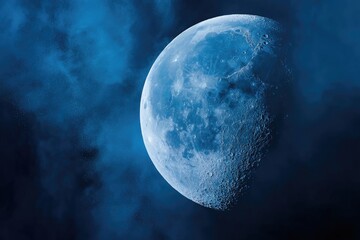 Wall Mural - crescent moon bathed in blue cosmic mist