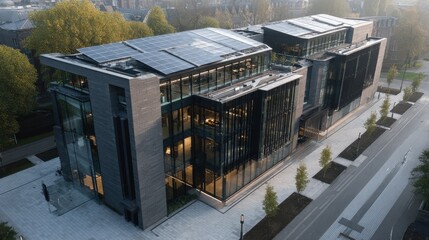 Fototapete - Daylight view of energy-efficient building with solar shading systems 