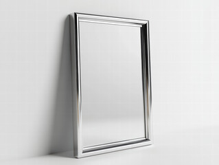 Poster - silver framed mirror on white wall: a minimalist composition features a sleek, silver-framed mirror 