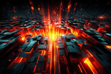Poster - dynamic, glowing, cubic structure