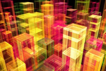 Poster - translucent cityscape of vibrant cubes