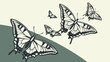 © TShirt Empire - Vintage style black and white illustration of flying swallowtail butterflies group nature drawing art