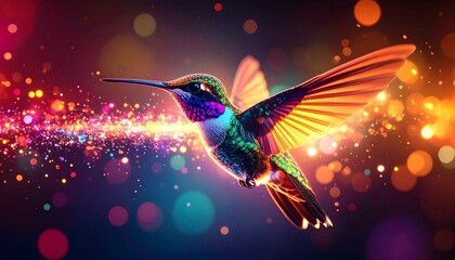 Wall Mural - bright purple magic lights and a glowing star create a holiday backdrop with flying vector butterfli