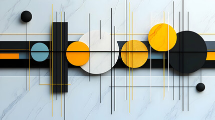 Poster - Abstract Geometric Composition With Orange And Gray Circles