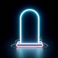 Fototapete - A glowing neon archway stands against a dark backdrop, presenting an ethereal and modern ambiance.