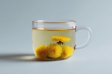 Aufkleber - floral infusion: dandelions in water, a simple and lovely mix between flowers and beverages displaye