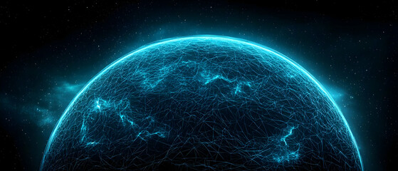 Poster - Abstract Glowing Blue Digital Planet In Space