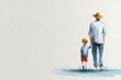 © guo - Fathers' Day card with cute watercolor sketch illustration of dad with son standing together, copy space for poster or social media. High quality