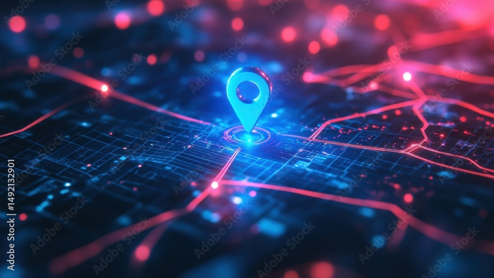 Digital map with location pin and network lines Stock Illustration ...