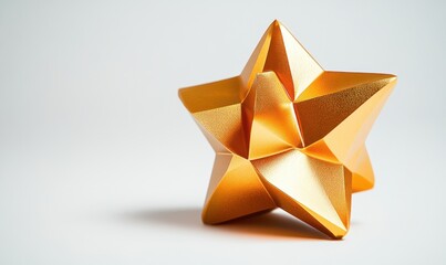 Poster - Gold origami star on white background, studio shot