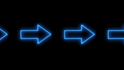Poster -  cyan color a moving arrow pointing to the right . Animated Light Up arrow on black background. right arrow loading seamless loop into alfa channel.