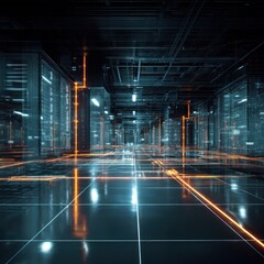 Poster - futuristic server room with glowing lines