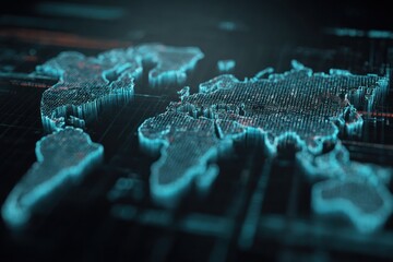 Poster - glowing world map digital visualization