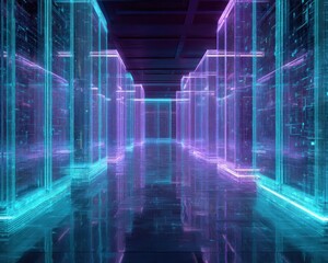 Poster - neon glowing server room