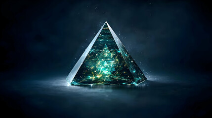 Poster - Glowing Teal Pyramid On Dark Background