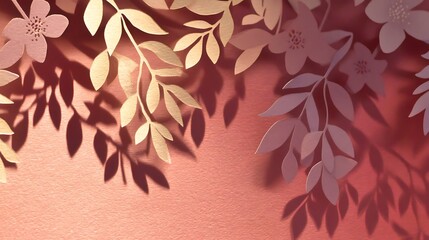 Poster - Delicate Paper Cut Flowers and Leaves with Soft Shadows on Surface