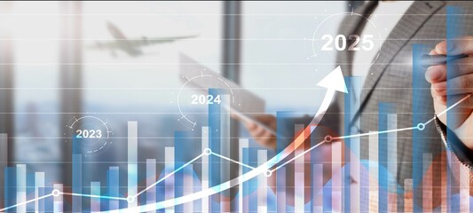 Wall Mural - financial background, economic growth 2023-2025. abstract background
